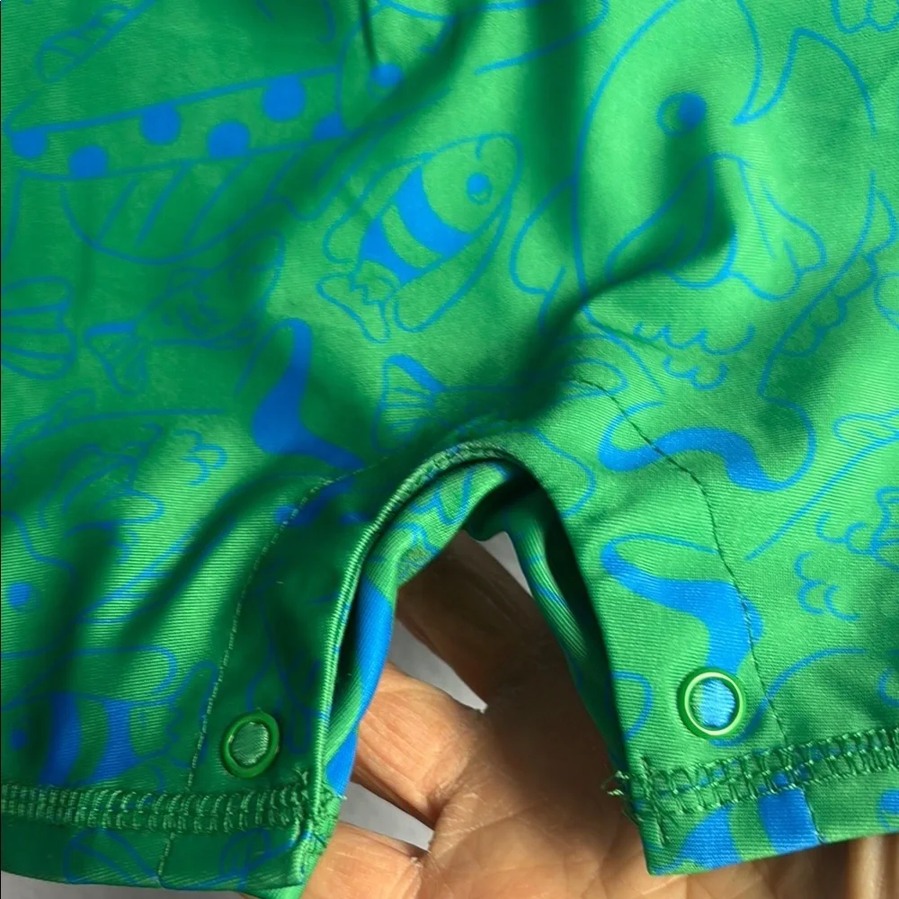 First Impressions Green and Blue Kids Swim Rashguard Romper Bodysuit